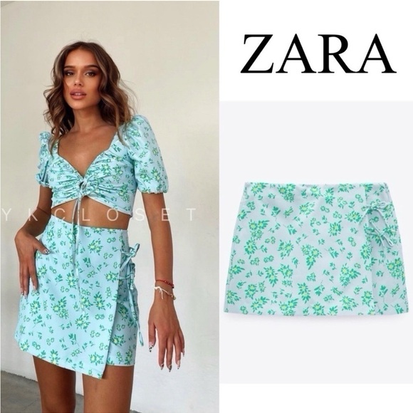 Zara Floral Bow Skort Skirt Mini - Picture 6 of 10